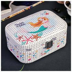 Шкатулка кожзам для украшений "Русалочка с морскими звёздами" 7,5х17х12 см 3974769 Сима ленд