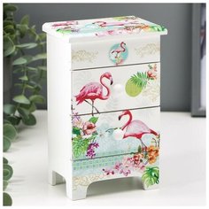 Шкатулка дерево 3 ящика "Фламинго" 18х11,5х7,5 см 3483921 Сима ленд