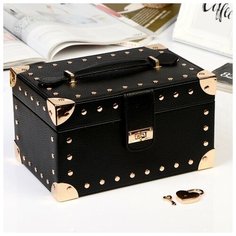 Шкатулка кожзам для украшений "Чёрная матовая с заклёпками" 12,5х22х15,5 см 4466328 Сима ленд