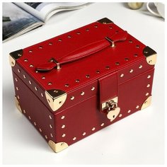Шкатулка кожзам для украшений "Бордовая матовая с заклёпками" 12,5х22х15,5 см 4466328 4563370 Сима ленд