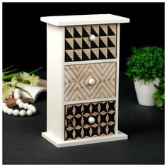 Шкатулка дерево 3 ящика "Комод чёрно-белая геометрия" 25,2х16х9,5 см 4466367 Сима ленд