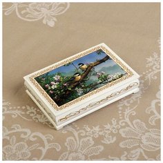 Шкатулка «Синички на ветке», белая, 11×16 см, лаковая миниатюра 3696431 Сима ленд