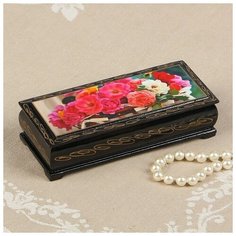 Шкатулка «Цветы в корзинке», 14×6 см, лаковая миниатюра 2570572 Сима ленд