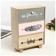 Шкатулка дерево 3 ящика "Комод пёрышко и стрелы" 30х22х9,7 см 4466374 Сима ленд