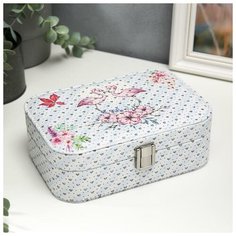 Шкатулка кожзам для украшений "Фламинго и цветы" блёстки 7х20х14 см 5129857 Сима ленд