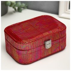 Шкатулка кожзам для украшений "Клетка - рябь" розовая голография 7х11,5х16,5 см 5084530 Сима ленд