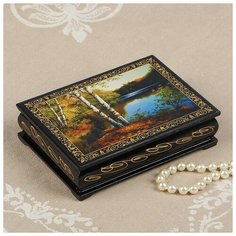 Шкатулка «Берег озера», 10×14 см, лаковая миниатюра 2314275 Сима ленд