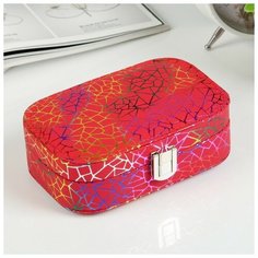 Шкатулка кожзам для украшений "Разноцветная паутина на красном" 5х15х10 см 4327222 Сима ленд