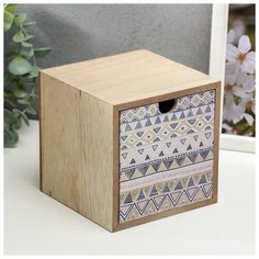 Шкатулка дерево "Индейские рисунки - треугольники" 11,2х11,2х10 см 5177696 Сима ленд