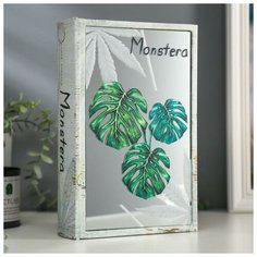 Шкатулка-книга дерево кожзам "Монстера" зеркало 26х17,5х5 см 4785040 Сима ленд