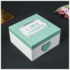 Шкатулка дерево "Я люблю готовить" бело-зелёная 8х15х15 см 4566115 Сима ленд