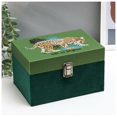 Шкатулка дерево "Ягуар в тропиках" бархат, кожзам 12х14х20 см 4825601 Сима ленд