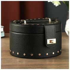 Шкатулка кожзам для украшений сундучок полукруг"Чёрная матовая с заклёпками" 11х16х18 см 4768196 Сима ленд