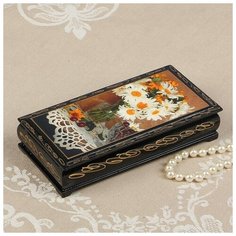 Шкатулка - купюрница «Герберы в вазе», 8,5×17 см, лаковая миниатюра 2431159 Сима ленд