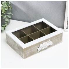 Шкатулка дерево с делениями "Розы белые" бежевая 7,5х24х17 см 5454175 Сима ленд