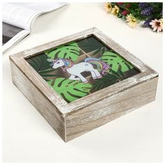 Шкатулка дерево с делениями "Лама и пальмовые листья" 8х24х24 см 4466389 Сима ленд