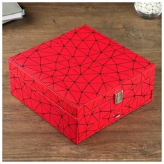 Шкатулка кожзам для украшений "Разноцветная паутина на красном" 10х24х24 см 4766963 Сима ленд