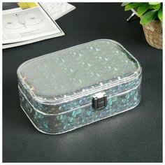 Шкатулка кожзам для украшений "Слюда голография" серебро 6х18х12 см 4327232 Сима ленд