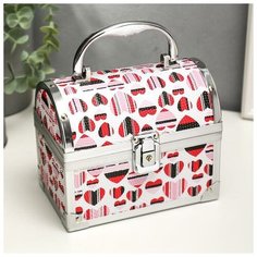 Шкатулка металлокаркас сундучок "Сердечки полосатые" 13х16,5х10,5 см 5127022 Сима ленд