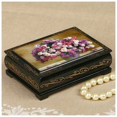 Шкатулка «Цветы», 8×10 см, лаковая миниатюра 2407401 Сима ленд