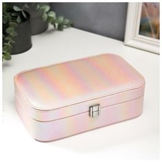 Шкатулка кожзам для украшений "Северное сияние" розово-персиковый перламутр 7х22,5х14,5 см 5129762 Сима ленд