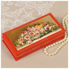 Шкатулка - купюрница «Розы в вазе», красная, 8,5×17 см, лаковая миниатюра 3579611 Сима ленд