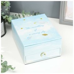 Шкатулка кожзам для украшений "Облака" голубая 8,5х18х14 см 4768224 Сима ленд