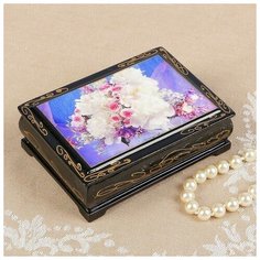 Шкатулка «Розы с белыми цветами», 8×10 см, лаковая миниатюра 2407398 Сима ленд