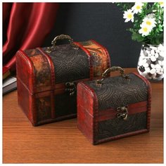 Шкатулка дерево состаренная "Восточный узор" набор 2 шт 11,2х13х8, 15,5х19,5х12,5 см 4470316 Сима ленд