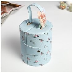 Шкатулка кожзам для украшений "Цветочки и горошек" голубая 17х14х14 см 4566067 Сима ленд