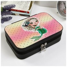 Шкатулка кожзам для украшений "Русалочка" с блёстками 6,5х21х14 см 4320052 Сима ленд