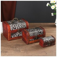 Шкатулка сундучок "Шкура леопарда" набор 3 шт 14,5х19,5х15 см, 10х15х11 см, 6,5х11х8 см 1854304 Сима ленд