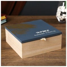 Шкатулка дерево "Пальмовые листья" синяя с золотом 7х17х17 см 4773937 Сима ленд