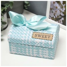 Шкатулка кожзам для украшений "Сундучок плетённый с бантом" голубая 9х16х12 см 5046026 Сима ленд