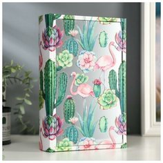 Шкатулка-книга дерево кожзам "Фламинго и суккуленты" зеркало 26х17,5х5 см 4785038 Сима ленд