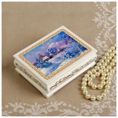 Шкатулка «Зимняя деревня», белая, 8×10,5 см, лаковая миниатюра 3696452 Сима ленд