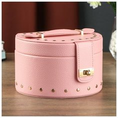 Шкатулка кожзам для украшений сундучок полукруг"Розовая матовая с заклёпками" 11х16х18 см 4768199 Сима ленд