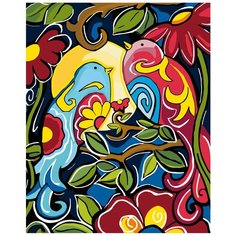 Птички на ветке Раскраска картина по номерам на холсте