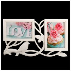 Фоторамка пластик на 2 фото 10х15 см "Птица счастья" белая 21х35 см 2750999 Сима ленд