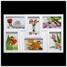 Фоторамка пластик на 6 фото 10х15 см "Плоская" белая 44х27,5 см 108943 Сима ленд