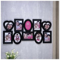 Фоторамка пластик на 10 фото 10х15, 12х12 см "Стилистика" чёрная, 37х72 см 812704 Сима ленд