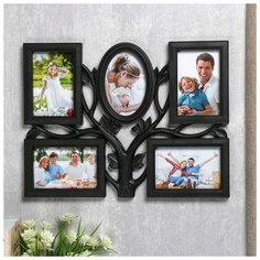 Фоторамка пластик на 5 фото 10х15 см "Дерево с листьями" чёрная 34х45х2 см 4293665 Сима ленд