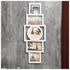 Фоторамка пластик на 5 фото 10х10, 12х12, 10х15 см "Вертикаль" белая 60х22х4 см 4293658 Сима ленд