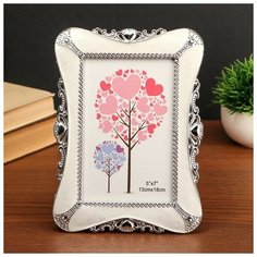 Фоторамка пластик под металл 13х18 см "Сердечность" серебро и перламутр 23х17х1 см 4780899 Сима ленд