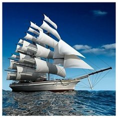 Алмазная мозаика "Судно с парусами в море" Рыжий кот