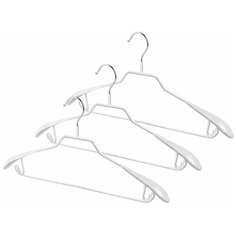 Набор вешалок метал., 3 шт., с расшир. плечиками, с перекладиной и крючками, с противоск. покрытием, 44*20*3.5 см, цвет белый, WHITE Valiant