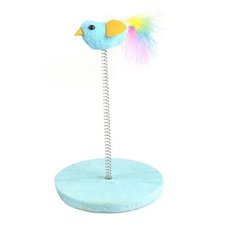 Игрушка для кошек Птичка на пружине "Чистый котик" синий , пластик, искус.мех, дерево