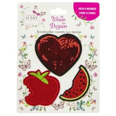 Многоразовые стикеры для одежды Lukky Fashion, Шайн Дизайн, 3 шт, (сердце, яблоко, арбуз) (Т19722)