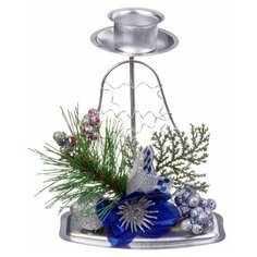 Н.г.мет.подсвечник 1св. украшен.еловой веточкой,ягодами,бантом 13см 2цв. Snowmen