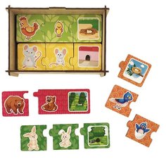 Деревянная развивающая логическая настольная игра «Пазл-набор. Мама малыш жилище» LivCity н00105
